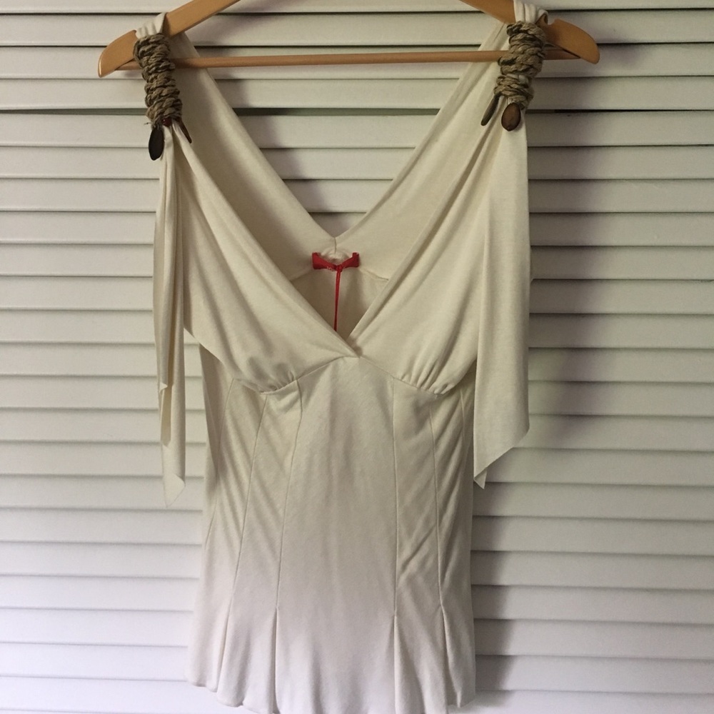 Iodice Brand Plunging Neck Top Natural accents